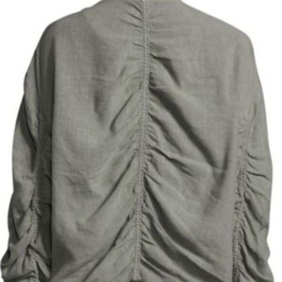 Linen Blend Bomber Jacket – Ruched Sleeves Back Lightweight Neutral  Large - Picture 3 of 14